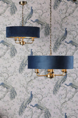 Laura Ashley Sorrento 6lt Pendant, Antique Brass &amp; Blue Velvet –  from Amos Lighting + Home