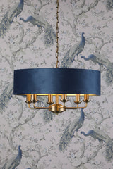 Laura Ashley Sorrento 6lt Pendant, Antique Brass &amp; Blue Velvet –  from Amos Lighting + Home