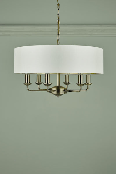 Laura Ashley Sorrento 6lt Pendant Antique Brass with Ivory Shade –  from Amos Lighting + Home