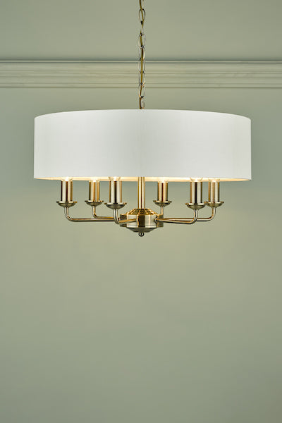 Laura Ashley Sorrento 6lt Pendant Antique Brass with Ivory Shade –  from Amos Lighting + Home