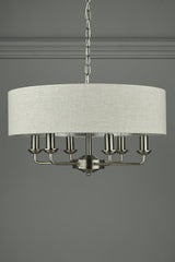 Laura Ashley Sorrento 6lt Pendant Satin Nickel with Natural Shade –  from Amos Lighting + Home