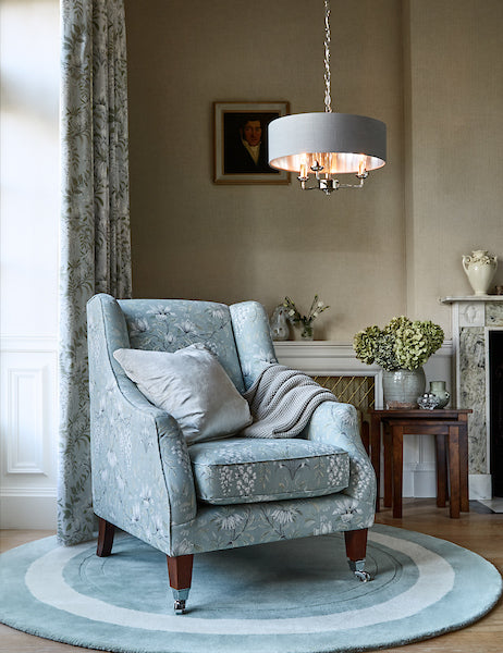 Laura Ashley Sorrento 3lt Pendant Satin Nickel with Natural Shade –  from Amos Lighting + Home