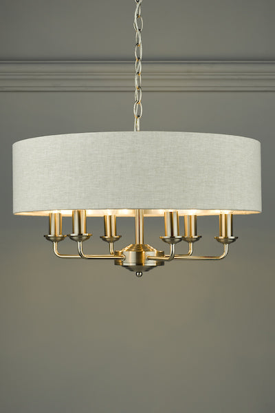 Laura Ashley Sorrento 6lt Pendant Satin Nickel with Natural Shade –  from Amos Lighting + Home