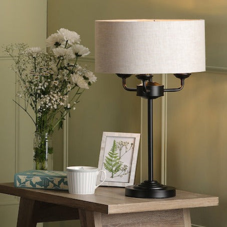 Laura Ashley Sorrento Table Lamp Matt Black and Natural With Shade –  from Amos Lighting + Home