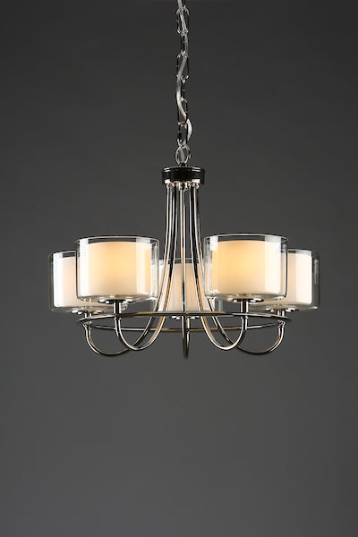 Laura Ashley Southwell 5 Light Chandelier Polished Nickel & Glass Shades –  from Amos Lighting + Home