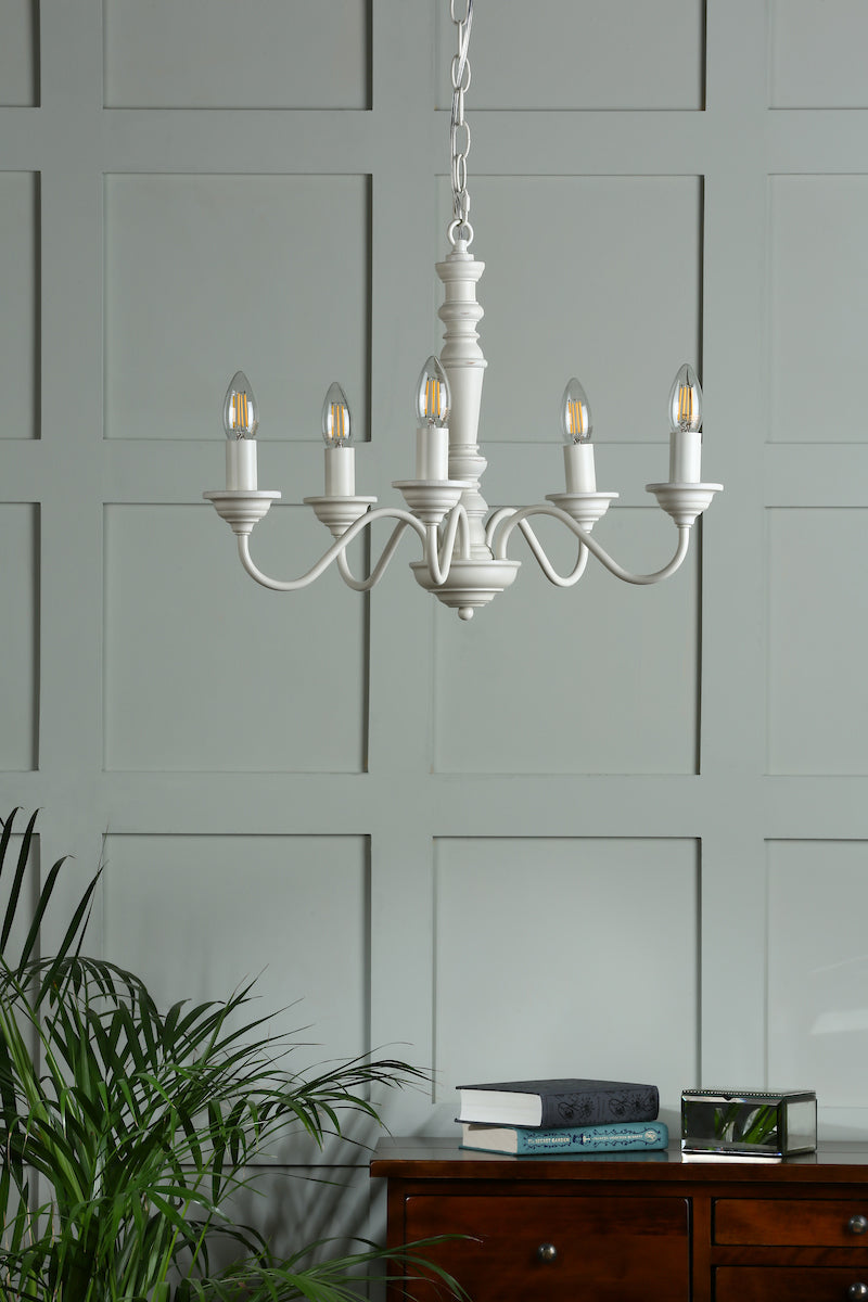 Laura Ashley Tate 5lt Pendant Distressed Off White –  from Amos Lighting + Home