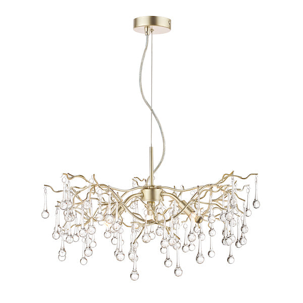 Laura Ashley Willow 3 Light Pendant Satin Champagne with Crystal Raindrops –  from Amos Lighting + Home