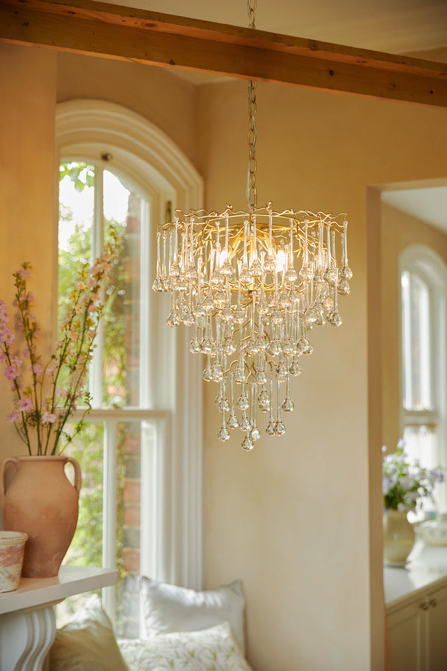 Laura Ashley Willow 4 Light Pendant Satin Champagne and Crystal –  from Amos Lighting + Home