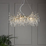 Laura Ashley Willow 5 Light Pendant Chandelier Satin Champagne with Crystal Raindrops –  from Amos Lighting + Home