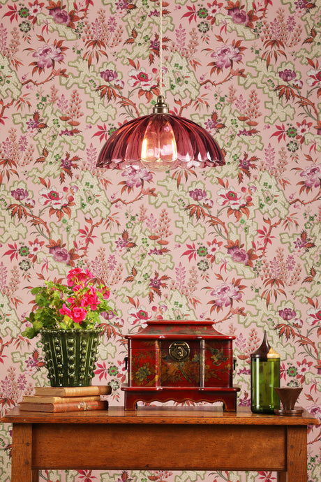 David Hunt Mabel Pendant Azalea Ribbed Glass and Antique Brass