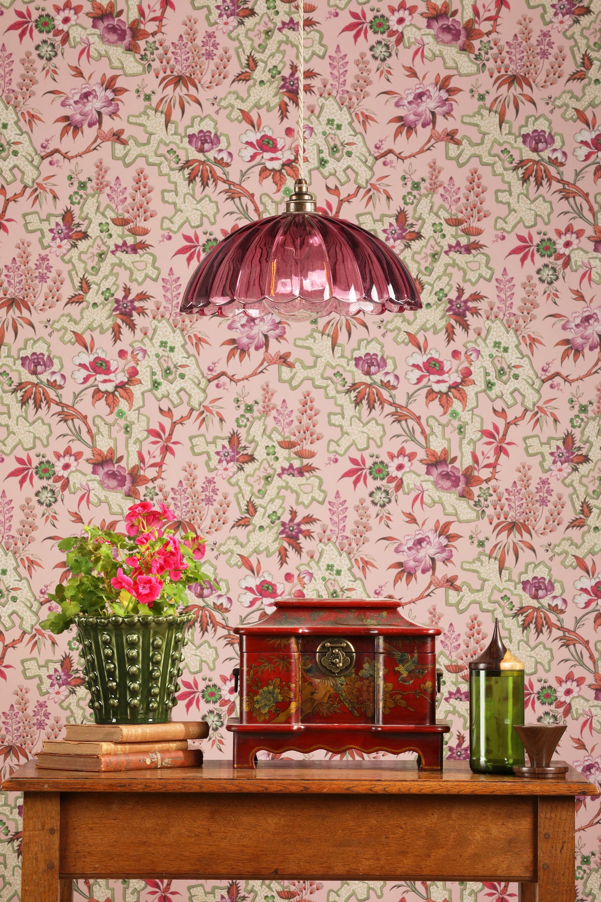 David Hunt Mabel Pendant Azalea Ribbed Glass and Antique Brass