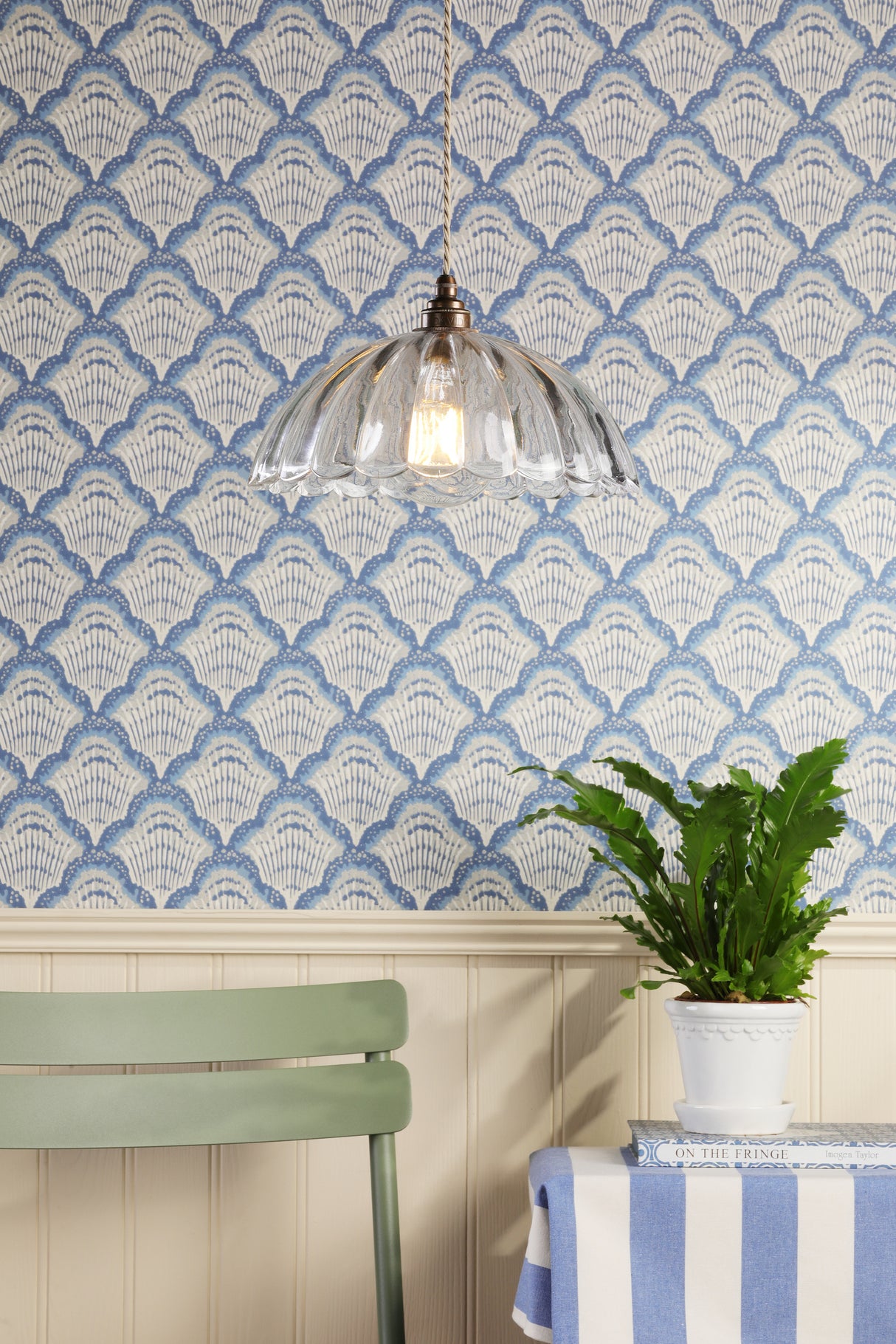 David Hunt Mabel Pendant Ribbed Glass and Antique Brass