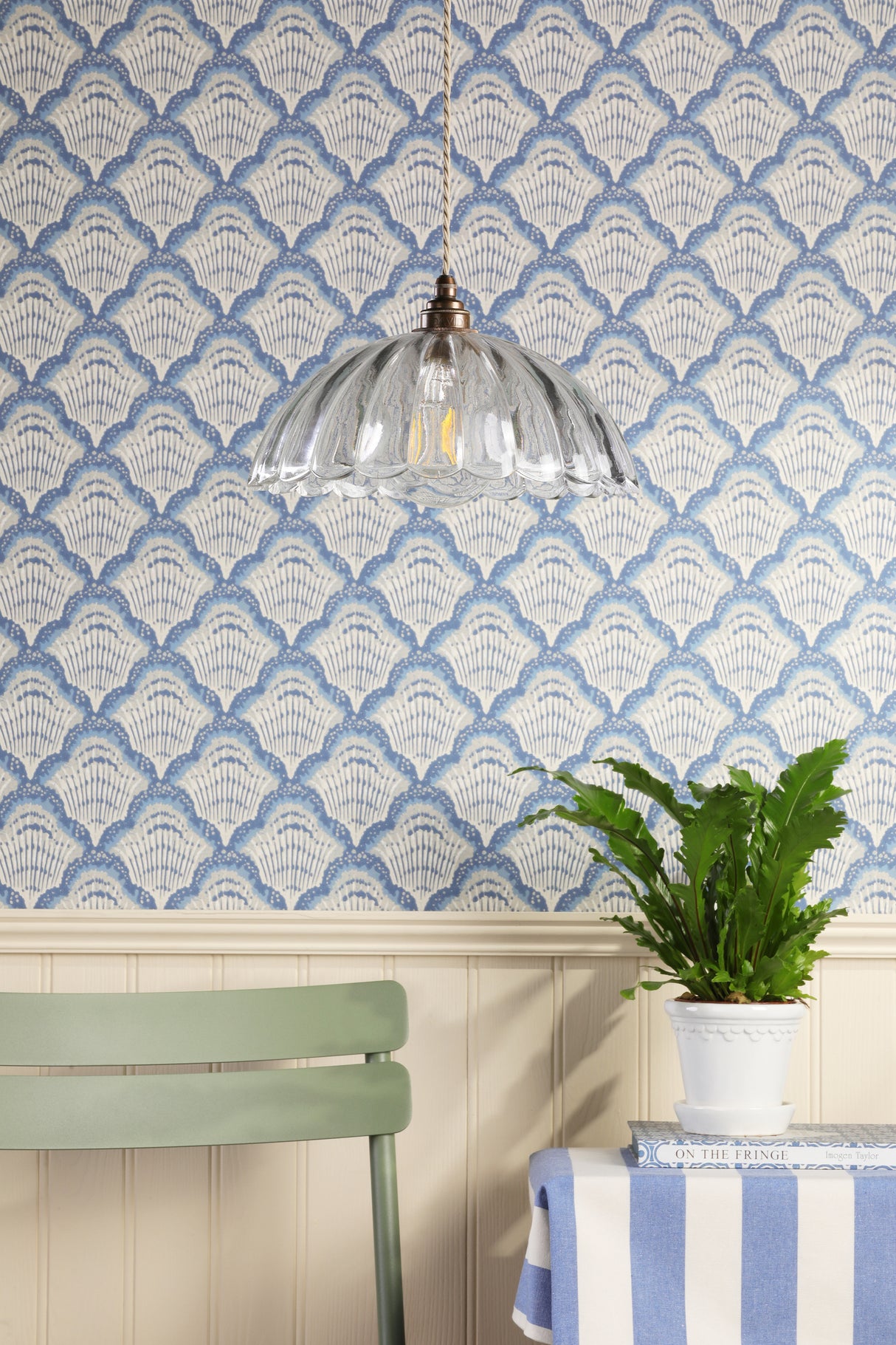 David Hunt Mabel Pendant Ribbed Glass and Antique Brass