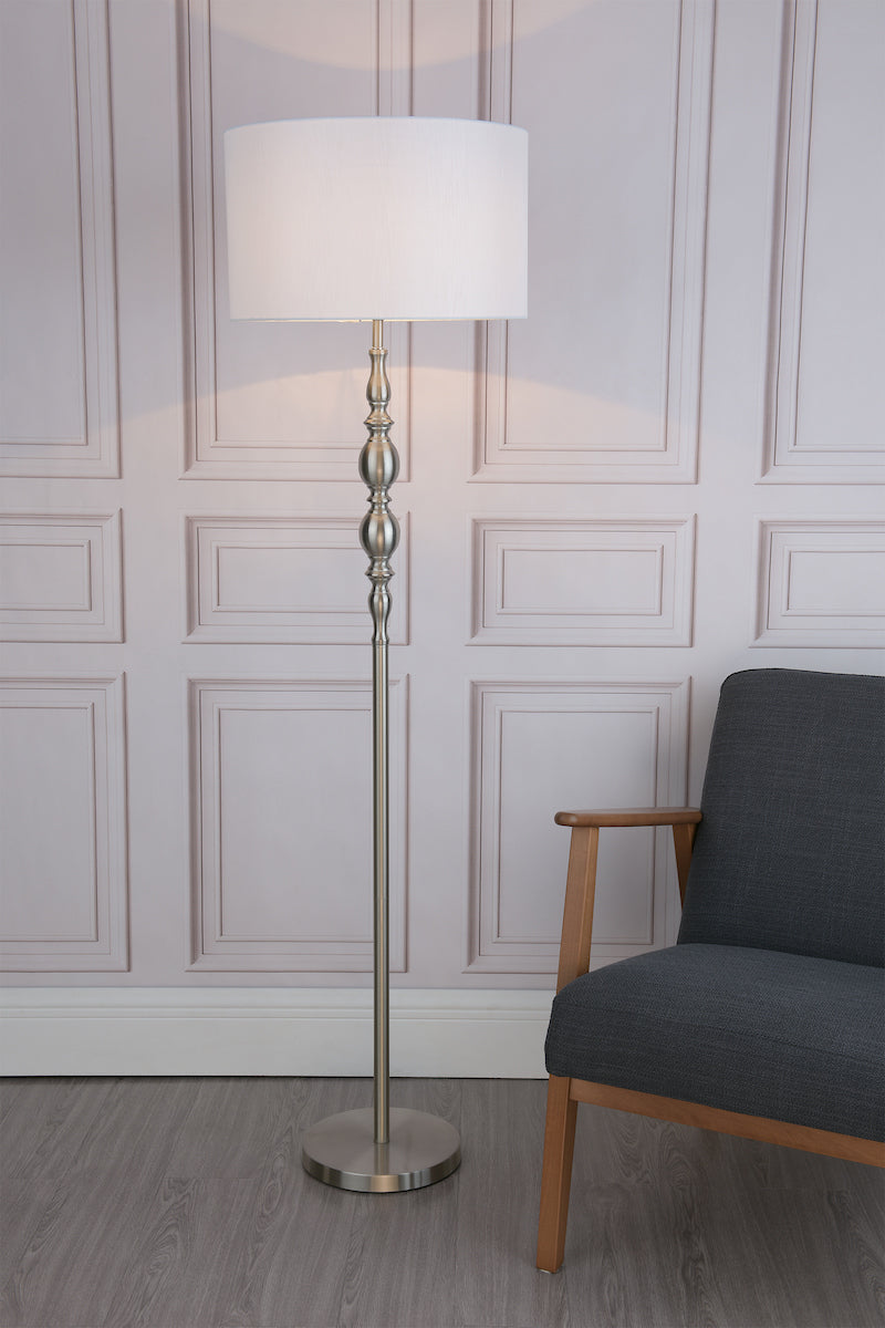 Dar Madrid Floor Lamp Satin Chrome With Shade –  from Amos Lighting + Home