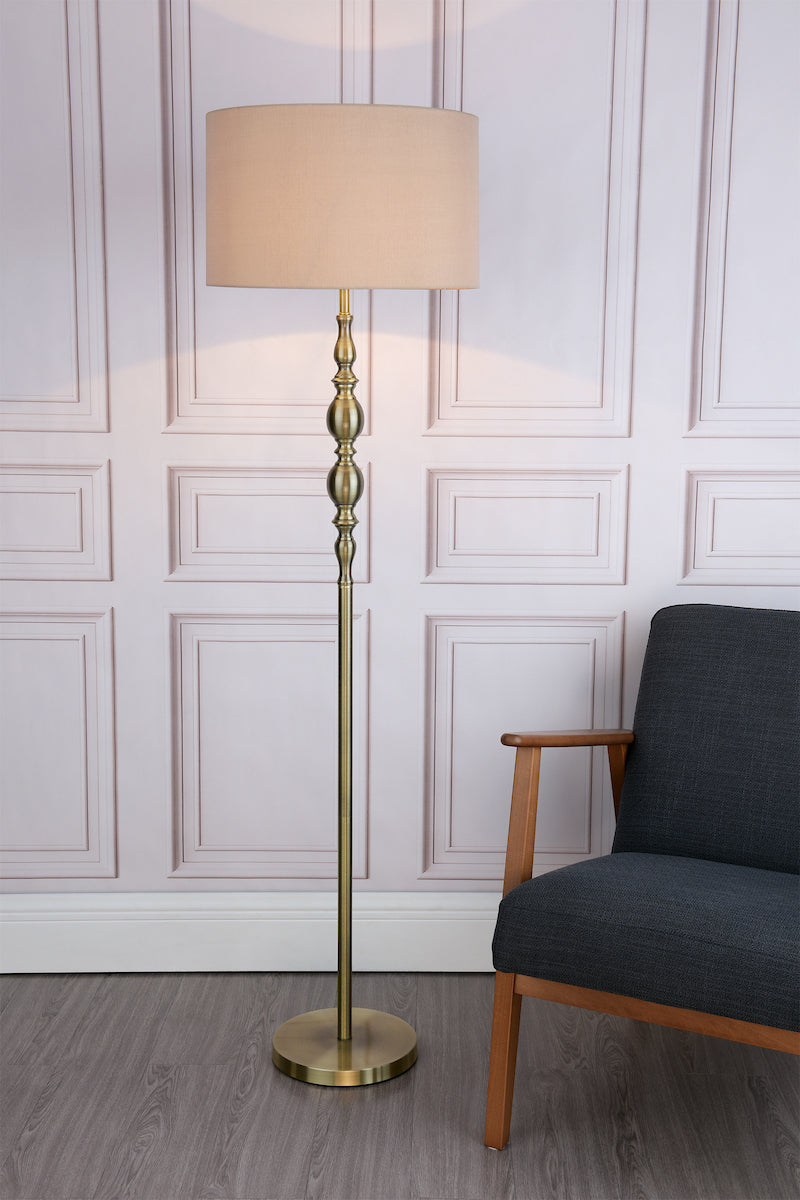 Dar Madrid Floor Lamp Antique Brass With Shade –  from Amos Lighting + Home