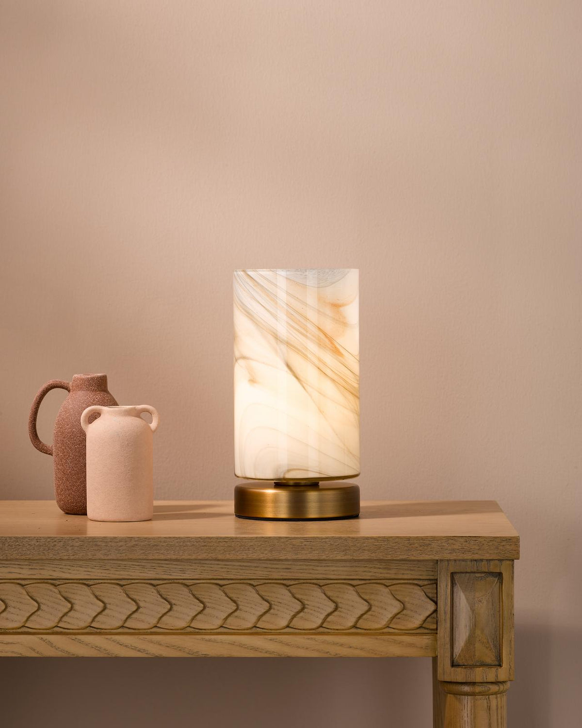 Dar Magda Table Lamp Touch On/Off Antique Bronze and Art Glass