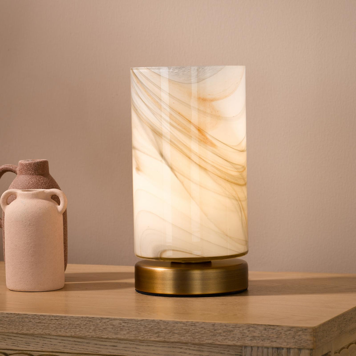 Dar Magda Table Lamp Touch On/Off Antique Bronze and Art Glass