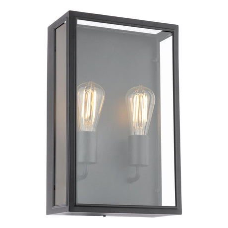 Dar Mazin 2 Light Outdoor Wall Light Matt Black and Glass IP44