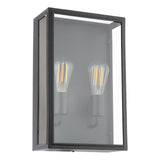 Dar Mazin 2 Light Outdoor Wall Light Matt Black and Glass IP44