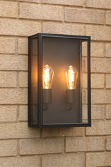 Dar Mazin 2 Light Outdoor Wall Light Matt Black and Glass IP44