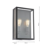 Dar Mazin 2 Light Outdoor Wall Light Matt Black and Glass IP44