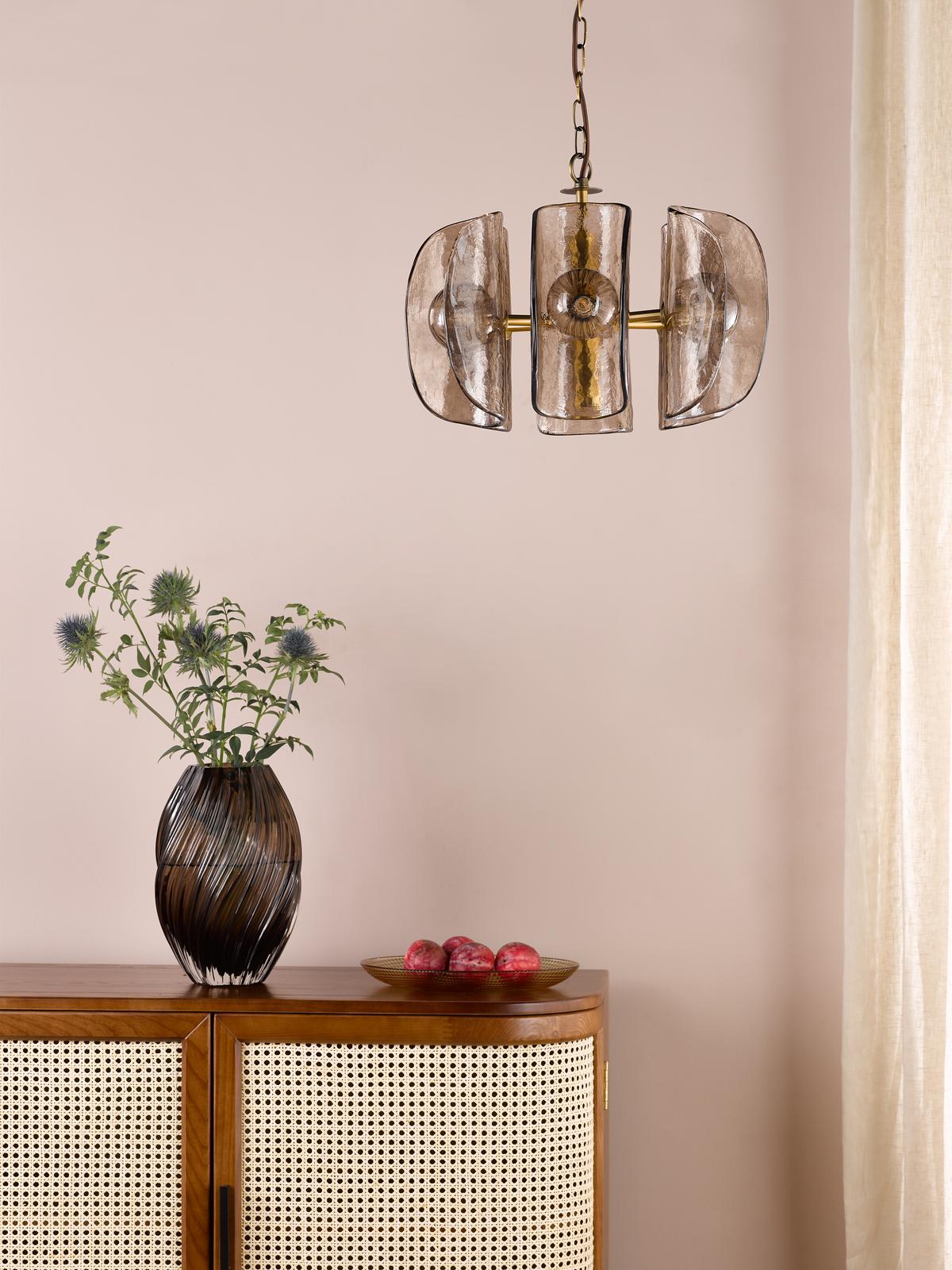 Dar Megara 6 Light Pendant Antique Bronze and Tea Smoked Glass