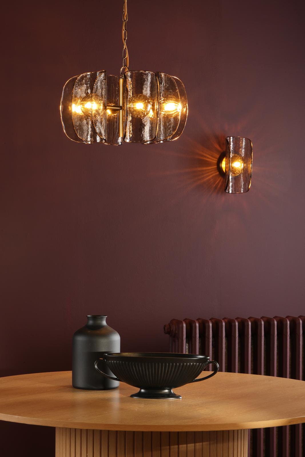 Dar Megara 6 Light Pendant Antique Bronze and Tea Smoked Glass
