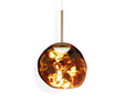 Modern amber glass LED mini pendant light with gold metal fixture on white background
