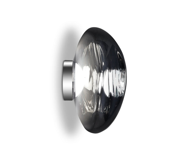 Chrome wall-mounted LED light fixture with smoky glass dome and reflective surface