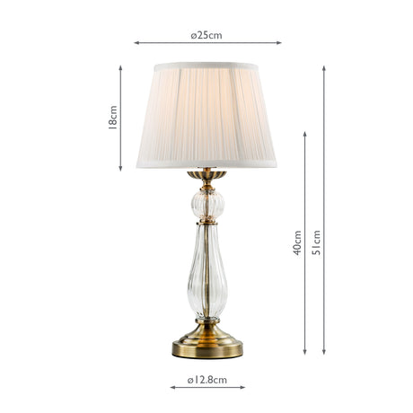 Dar Mitzy Table Lamp Antique Bronze and Ribbed Glass With Shade