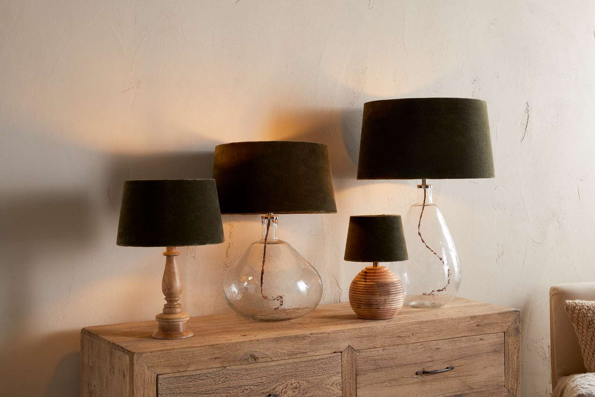 Nkuku Mendai Velvet & Linen Lampshade Moss Green Small