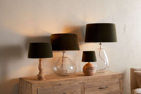 Nkuku Mendai Velvet & Linen Lampshade Moss Green Small