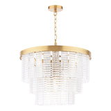 Dar Moesha 6 Light Pendant Chandelier Natural Brass and Ribbed Glass