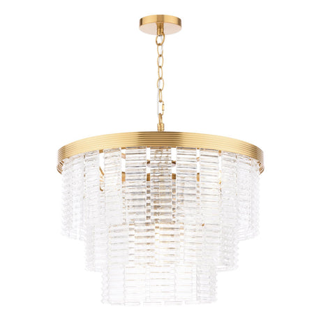 Dar Moesha 6 Light Pendant Chandelier Natural Brass and Ribbed Glass