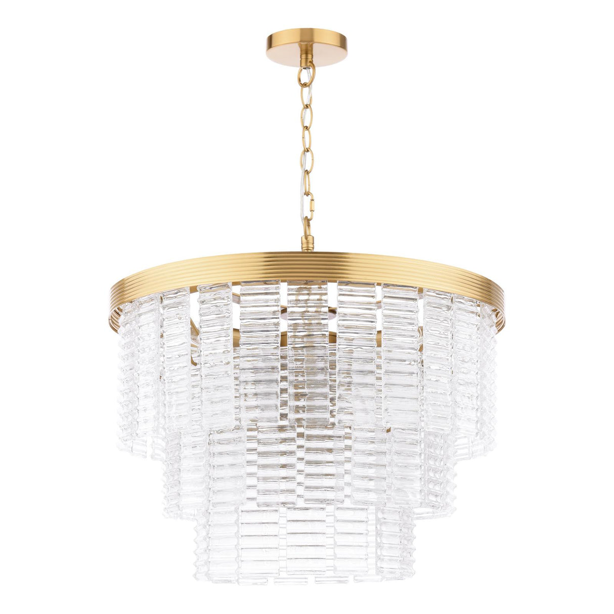 Dar Moesha 6 Light Pendant Chandelier Natural Brass and Ribbed Glass