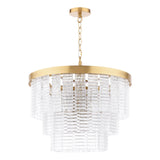 Dar Moesha 6 Light Pendant Chandelier Natural Brass and Ribbed Glass