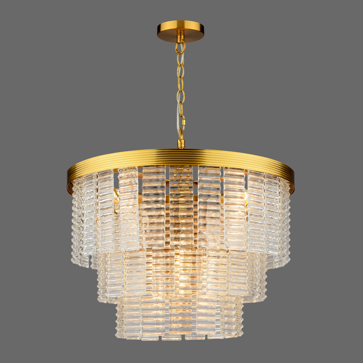 Dar Moesha 6 Light Pendant Chandelier Natural Brass and Ribbed Glass