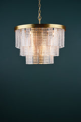 Dar Moesha 6 Light Pendant Chandelier Natural Brass and Ribbed Glass