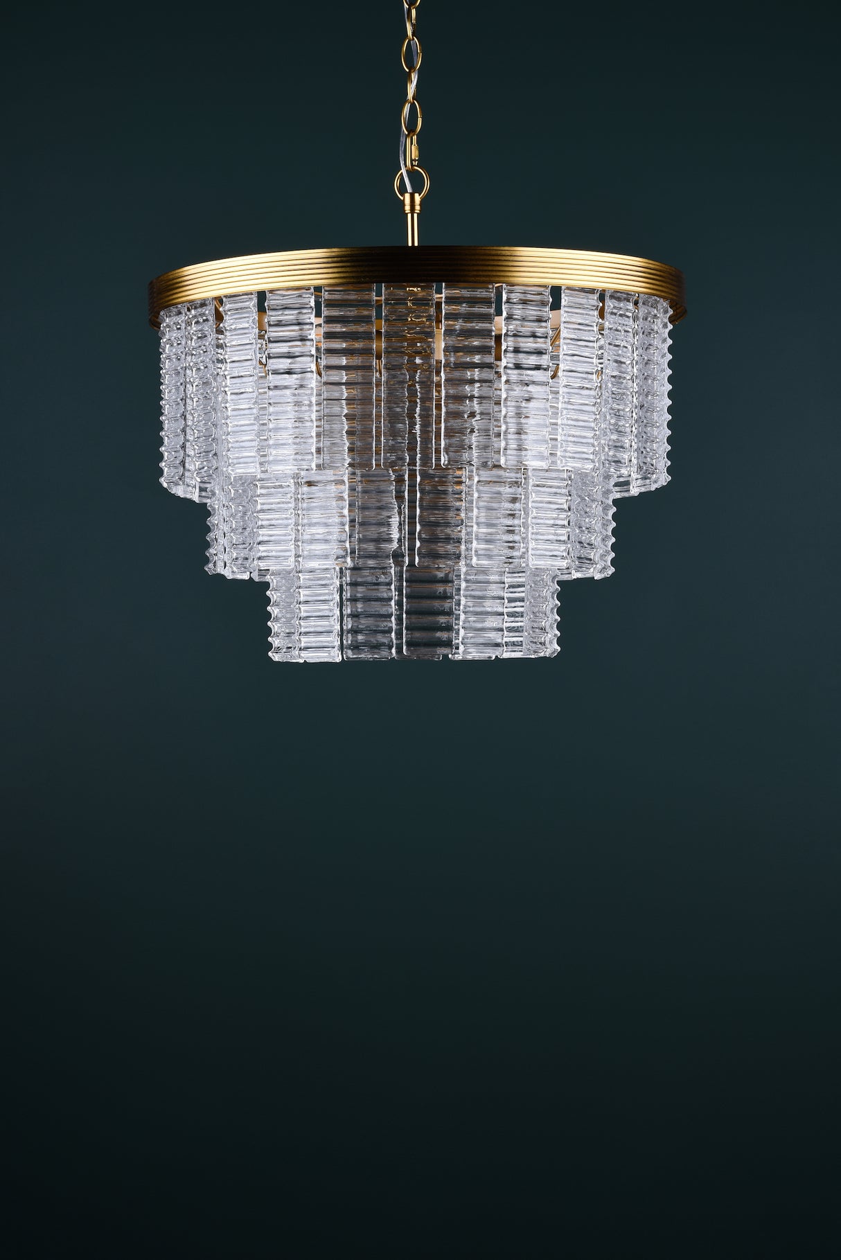 Dar Moesha 6 Light Pendant Chandelier Natural Brass and Ribbed Glass
