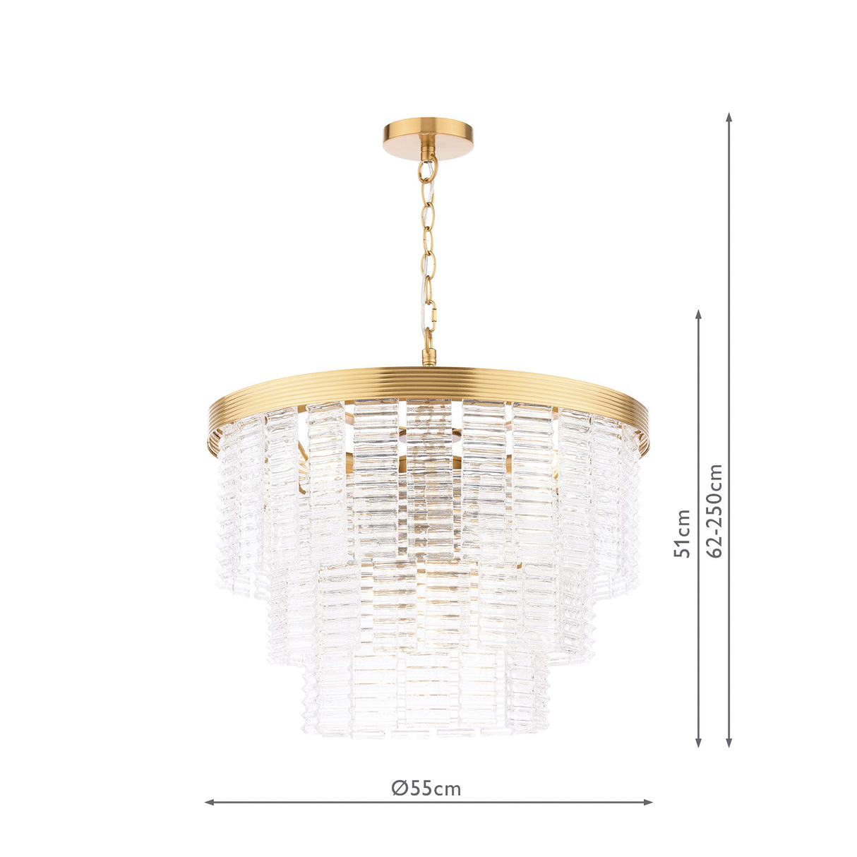 Dar Moesha 6 Light Pendant Chandelier Natural Brass and Ribbed Glass