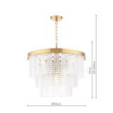 Dar Moesha 6 Light Pendant Chandelier Natural Brass and Ribbed Glass