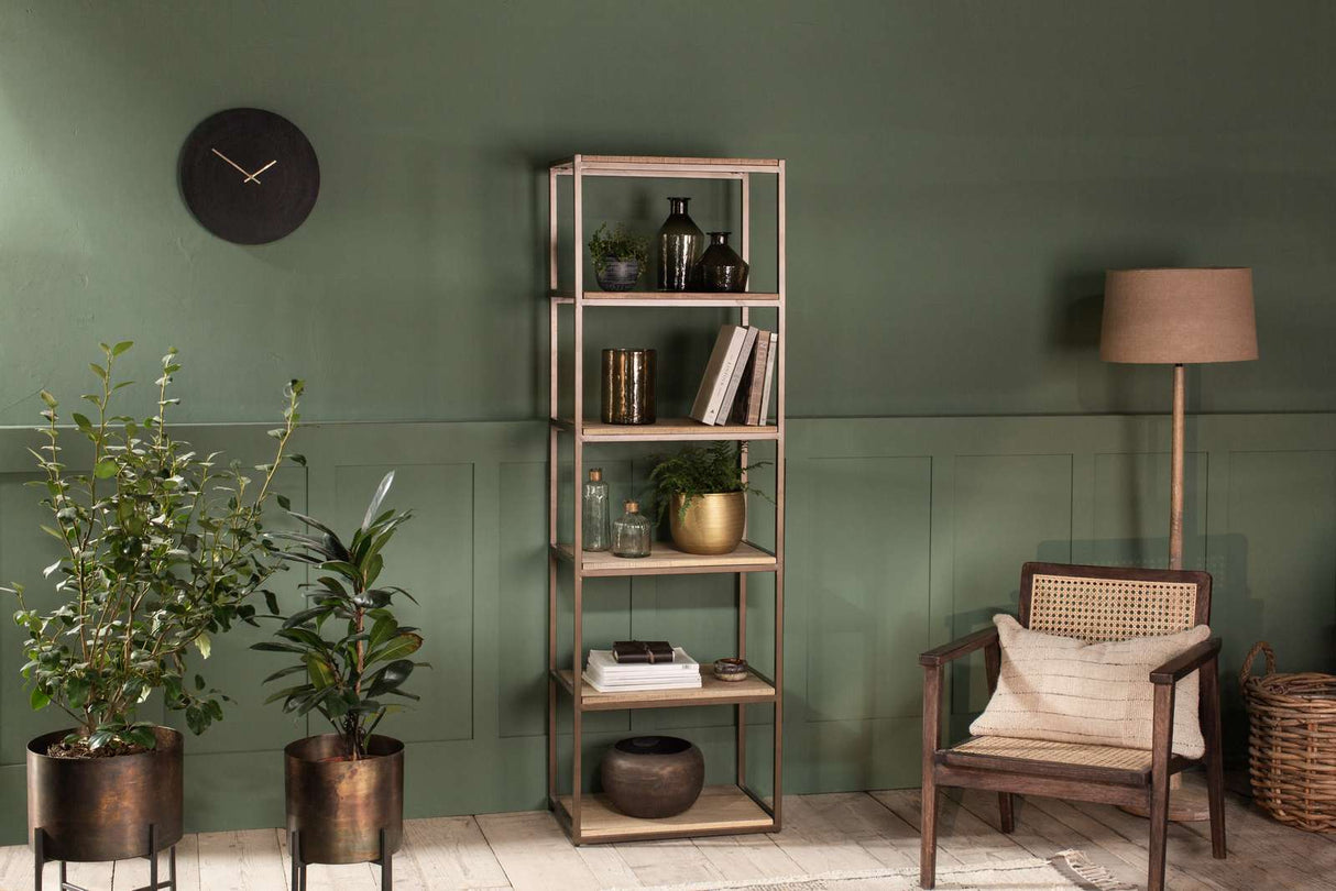 Nkuku Marjori Mango Wood & Iron Standing Shelves Natural Narrow