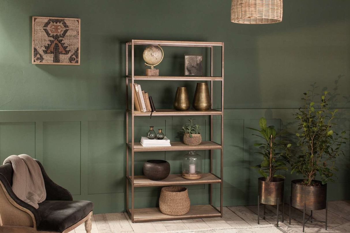 Nkuku Marjori Mango Wood & Iron Standing Shelves Natural Wide