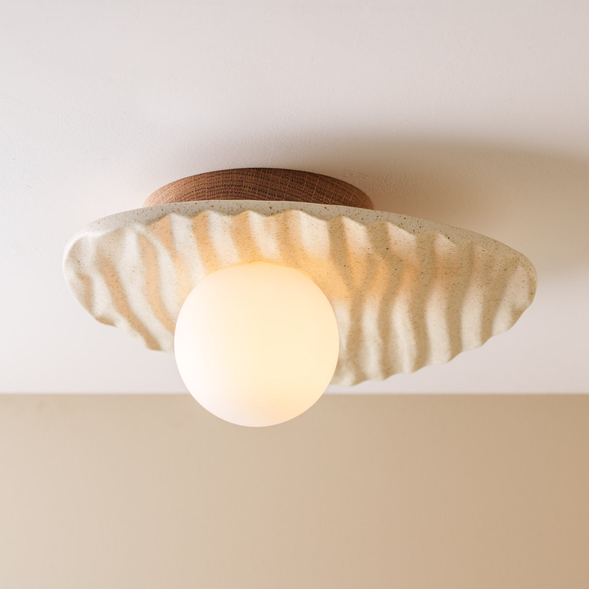 Studio Haran Towan Flush Ceiling Light in Ceramic and Oak