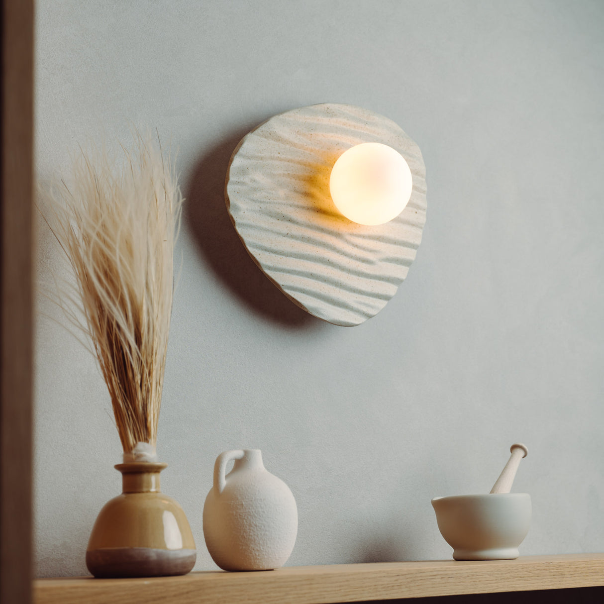 Studio Haran Towan Wall Light in Ceramic and Oak
