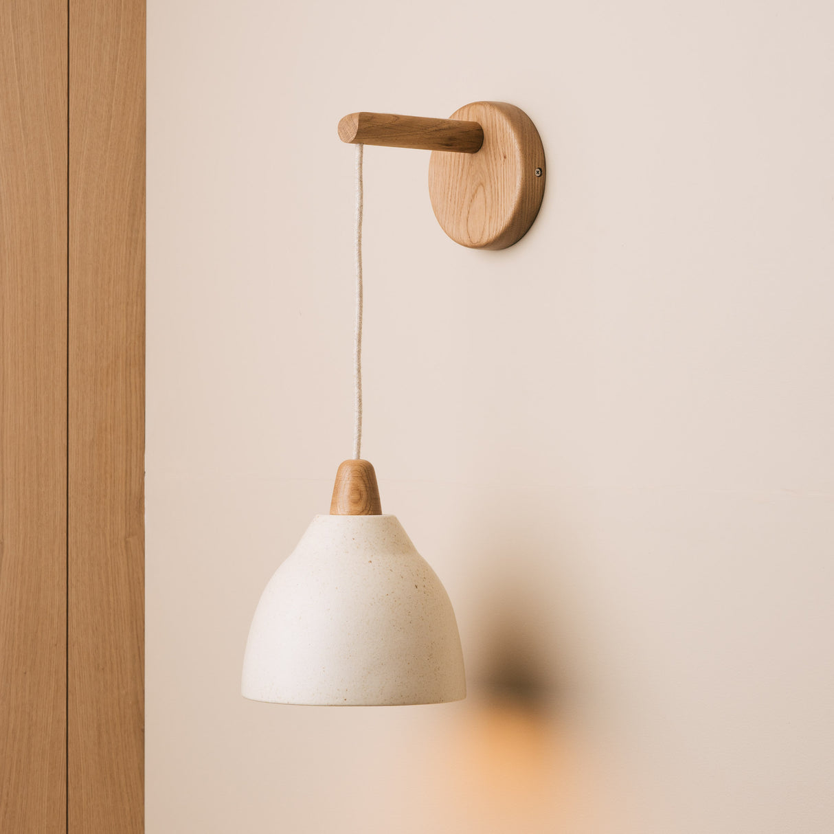 Studio Haran Element Hanging Wall Light in Ceramic and Oak