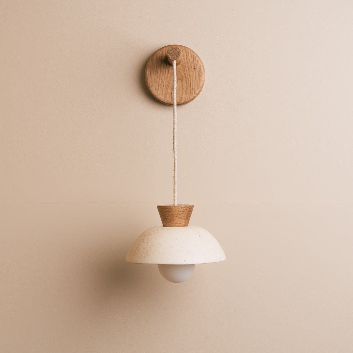 Studio Haran Small Dawn Hanging Wall Light in Ceramic and Oak