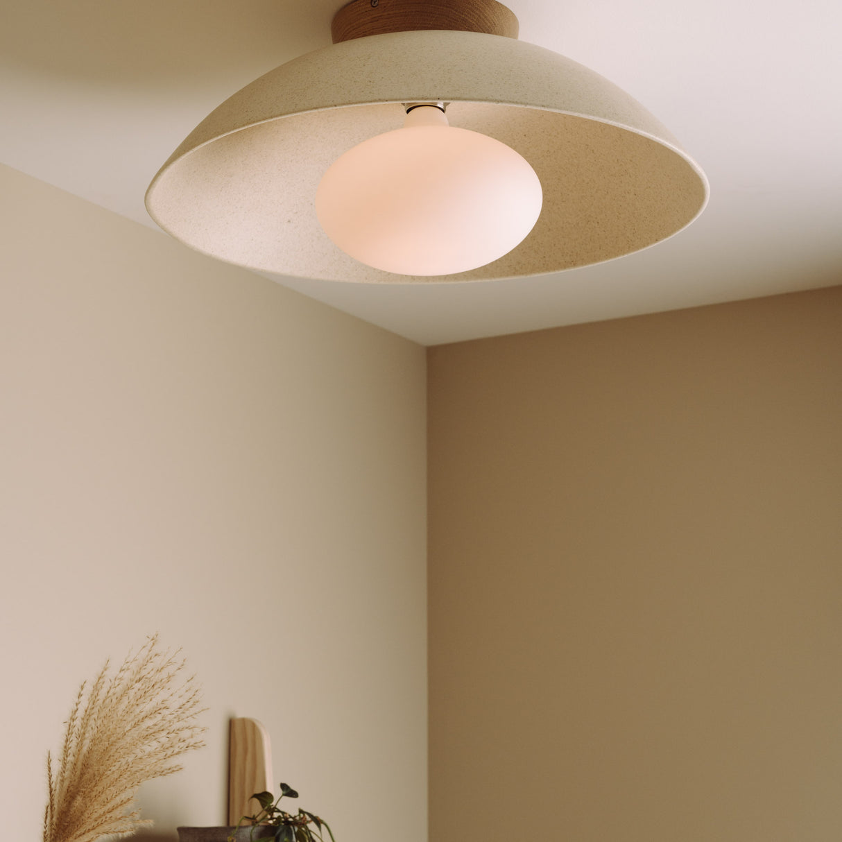 Studio Haran XL Dawn Flush Mount Ceiling Light in Ceramic and Oak