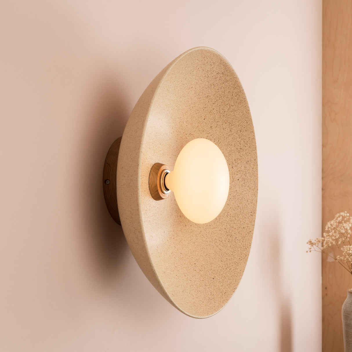 Studio Haran XL Dawn Flush Wall Light in Ceramic and Oak