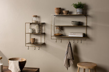 Nkuku Meghana Iron Shelf with Hooks Brass